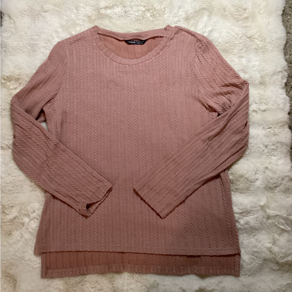 Pink Ribbed Long Sleeve Sweater - Picture 2 of 3